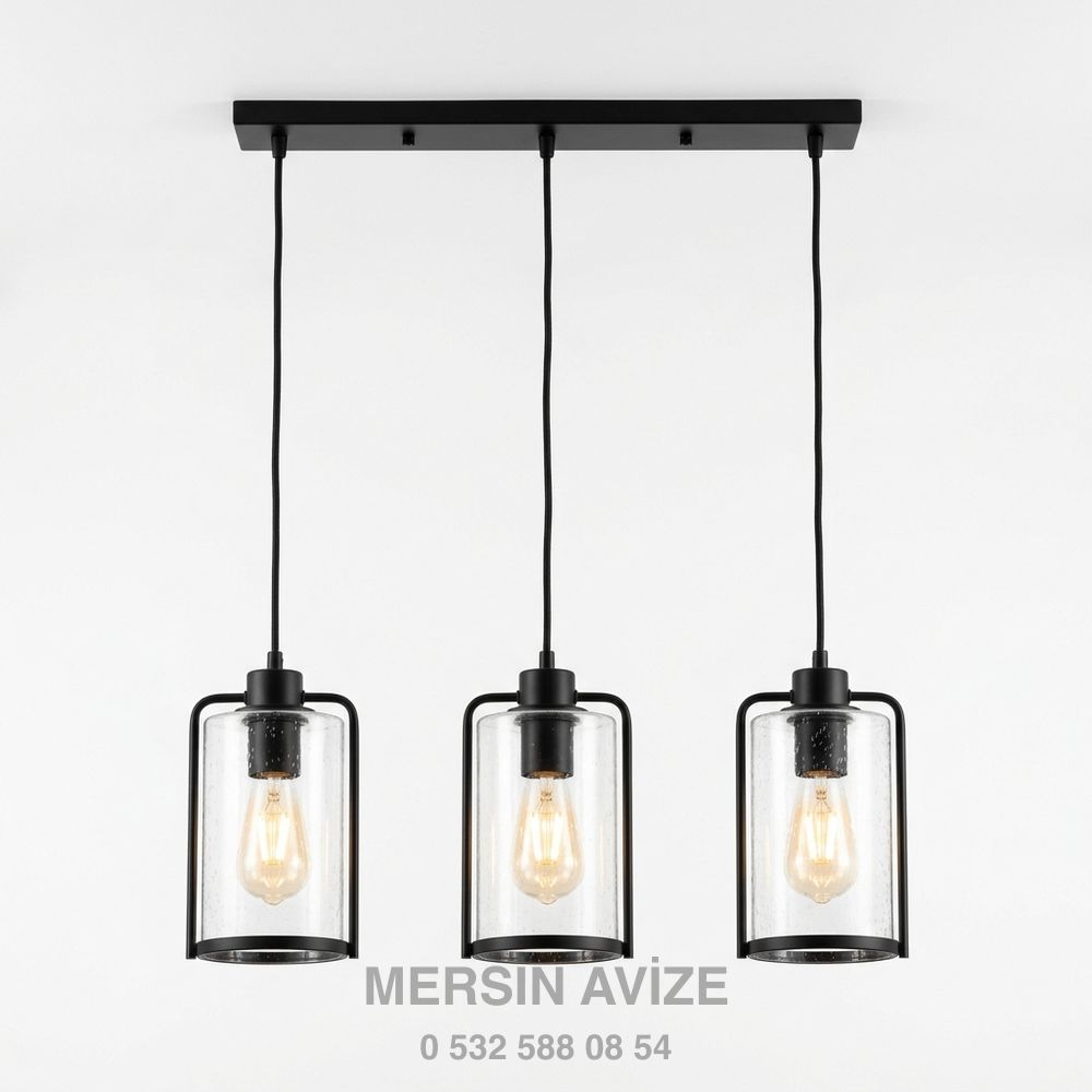 Modern 3'lü Sıralı Sarkıt Avize Siyah