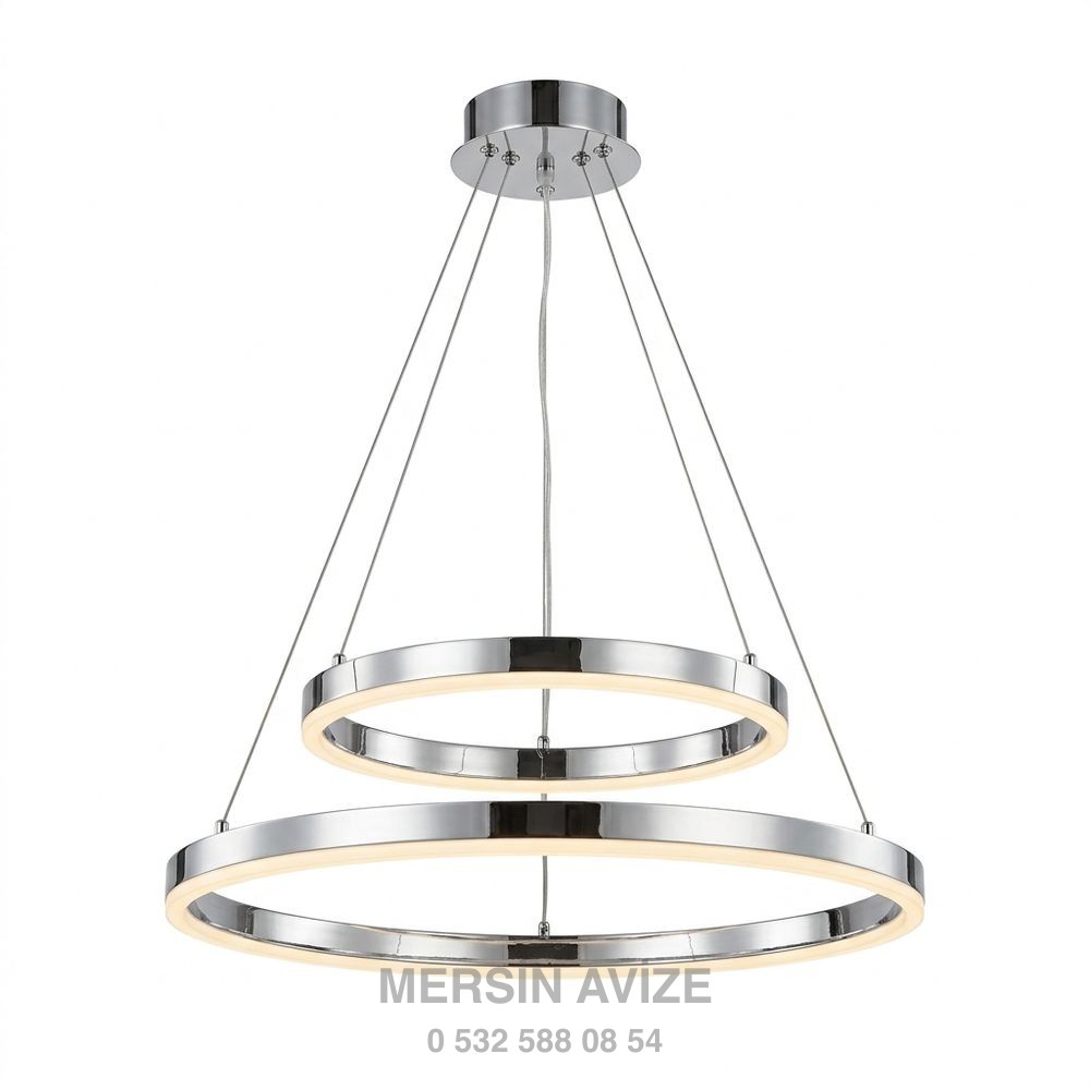 Modern Krom Kasa Çift Çember LED Sarkıt